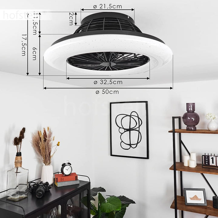 LED Deckenventilator Piraeus, Deckenlampe mit Ventilator aus Metall/Kunststoff mit Sternenhimmel-Opt