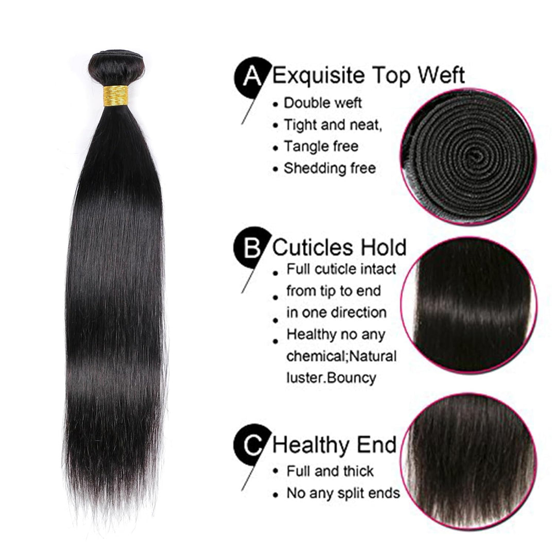 DaiMer 14 Inch Straight Human Hair Bundles 1 Bundles Human Hair Double Weft Weave Straight Hair Bund
