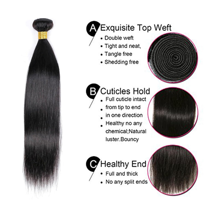 DaiMer 14 Inch Straight Human Hair Bundles 1 Bundles Human Hair Double Weft Weave Straight Hair Bund