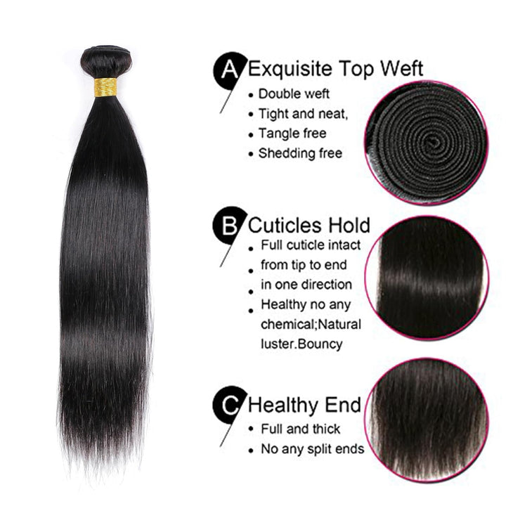DaiMer Human Hair Bundles 12 Inch Straight Bundles Human Hair One Bundle 100% Unprocessed Brazilian