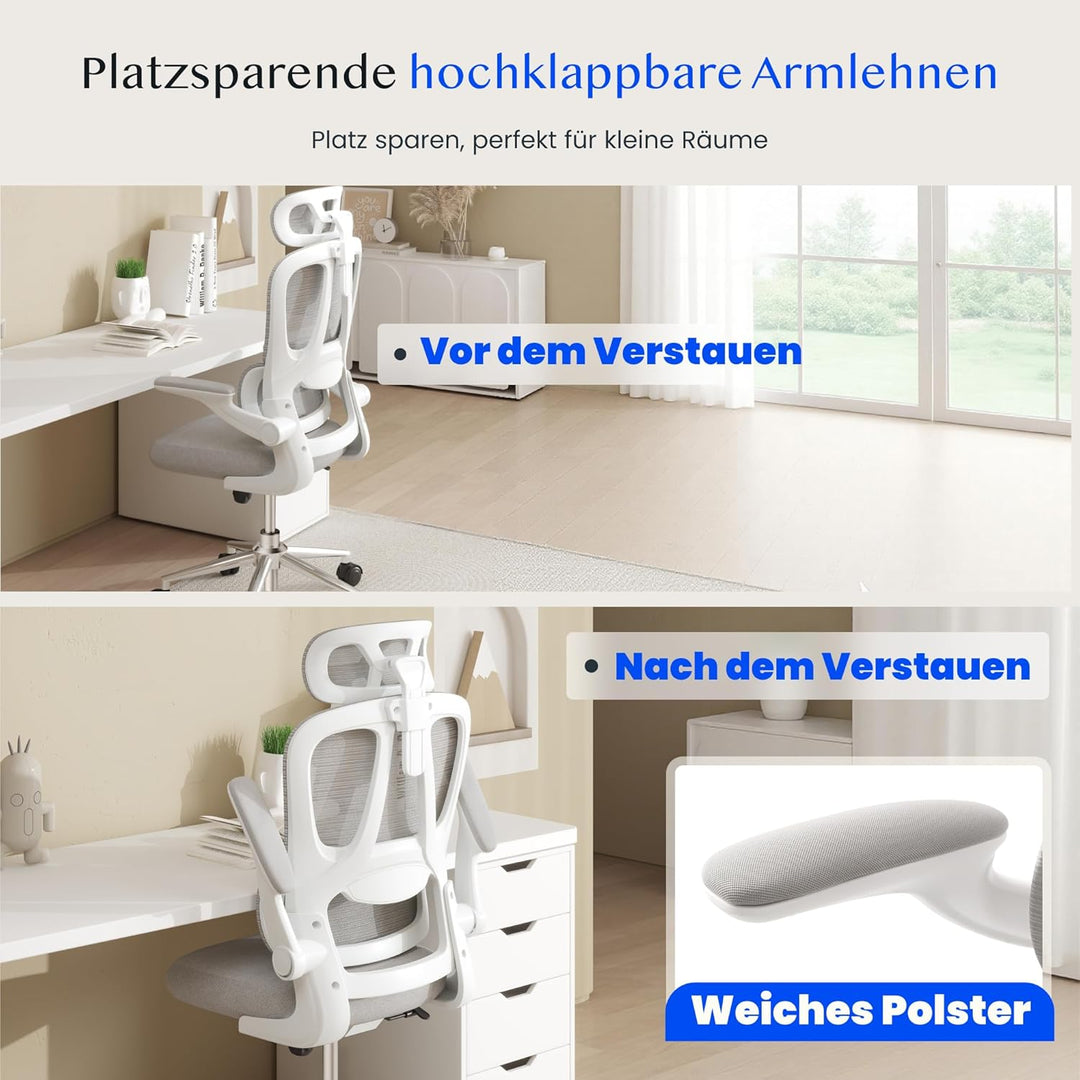 FLEXISPOT Ergonomischer Bürostuhl, Schreibtischstuhl mit 2D-Kopfstütze, Klappbare Armlehnen & Dynami