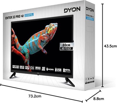 DYON Enter 32 Pro X2 80 cm (32 Zoll) Fernseher (Triple Tuner (DVB-C/-S2/-T2), Hotelmodus, USB-Media