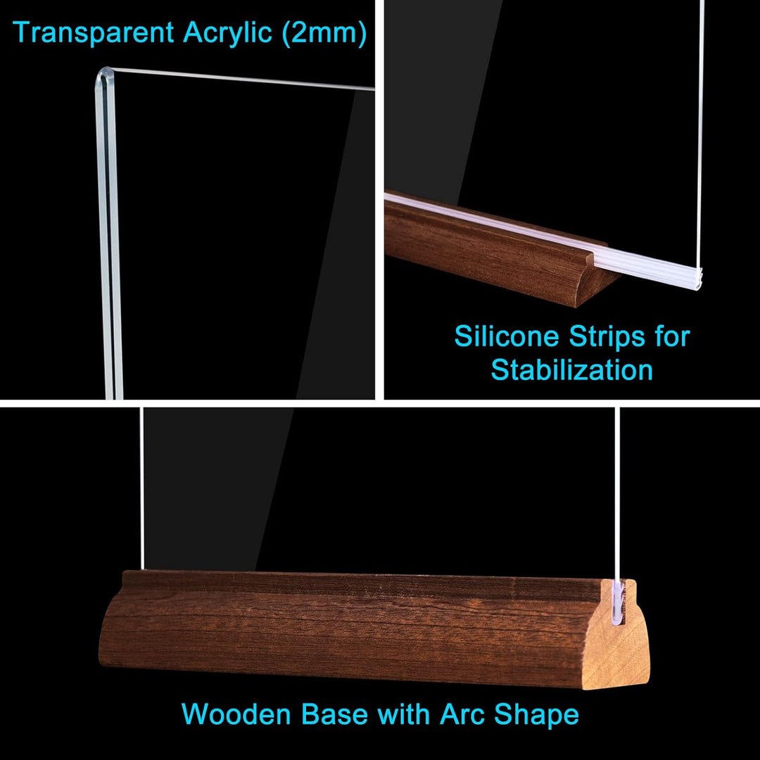 Srvnpioy 8 Stück A4 Aufsteller Holz, Tischaufsteller A4 Ständer aus Acryl und Holz, Plexiglas Werbea