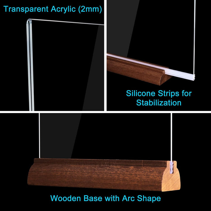 Srvnpioy 8 Stück A4 Aufsteller Holz, Tischaufsteller A4 Ständer aus Acryl und Holz, Plexiglas Werbea