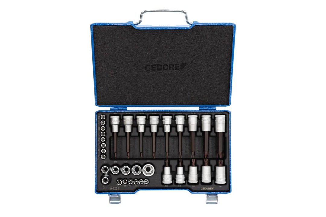 Steckschlüsselsatz 19 TX 20 34-tlg.1/4+1/2 Zoll T8-T60/E4-E24 GEDORE