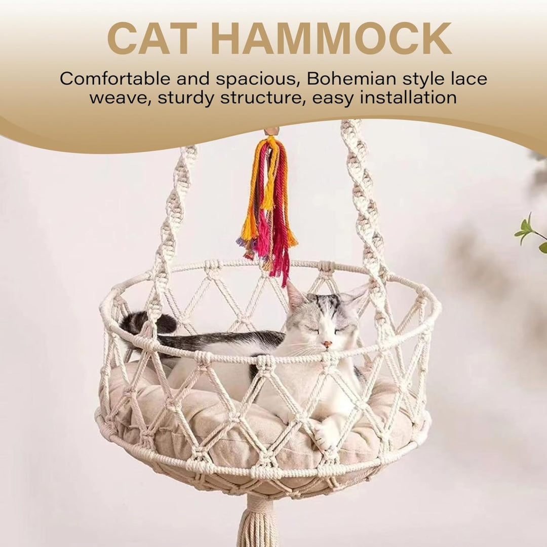 Katzenschaukel, 49 Zoll hängendes Katzenbett mit Baumwollmatte, Katzenhängematte im Boho-Stil mit Qu