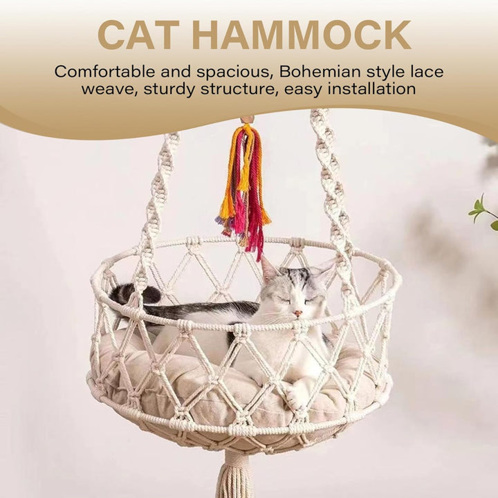 Katzenschaukel, 49 Zoll hängendes Katzenbett mit Baumwollmatte, Katzenhängematte im Boho-Stil mit Qu