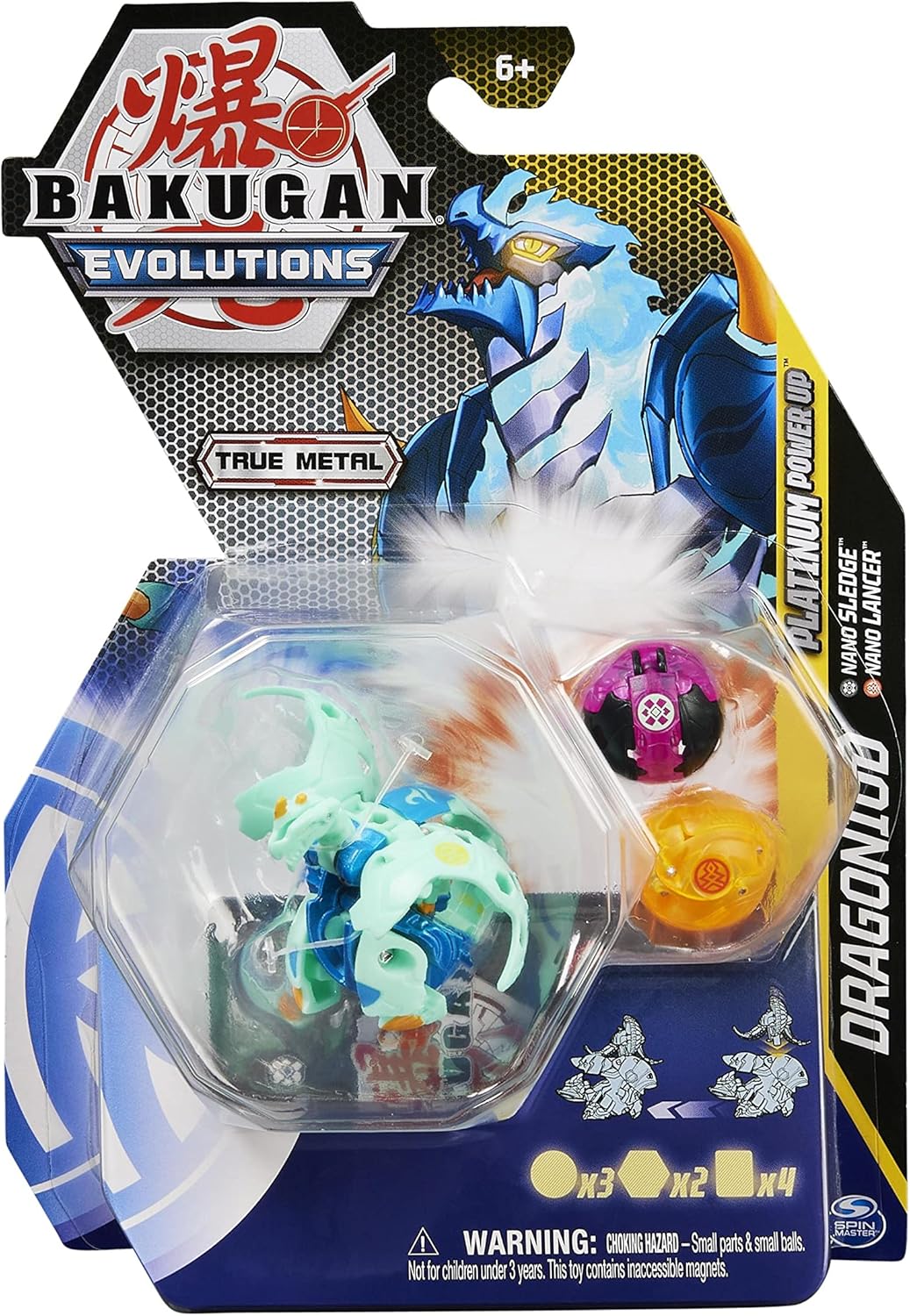 BAKUGAN 'Evolutions' Power Up 3er Pack mit 1 Platinum Series Ball (mit Metallkern) und 2 Nanogan (Mi