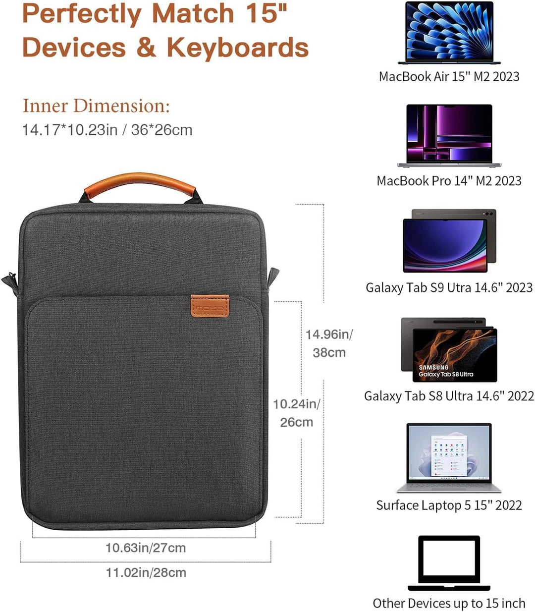 MoKo Laptop Hülle Kompatibel mit MacBook Air 15" M2 2023, MacBook Pro 14" M2 2023, Galaxy Tab S9 Utr
