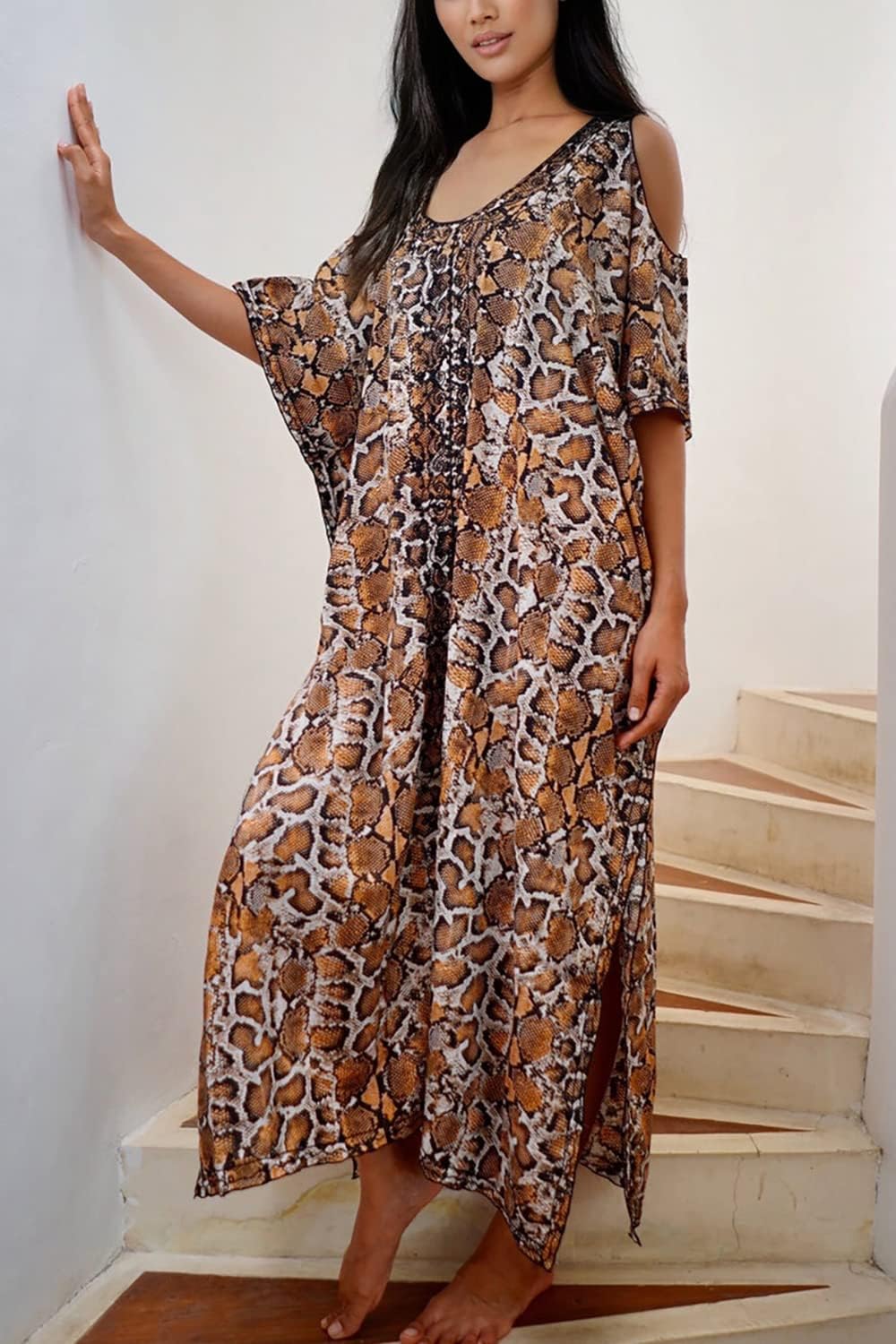Sommer Long Kaftan Bohemian Loungewear Strandbadeanzug Aufdecken Maxikleid für Damen Einheitsgrösse