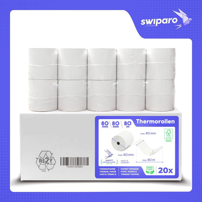 SWIPARO - Thermorollen 80mm x 80m x 12mm - Kassenrollen - Bonrollen zertifiziert für Registrierkasse
