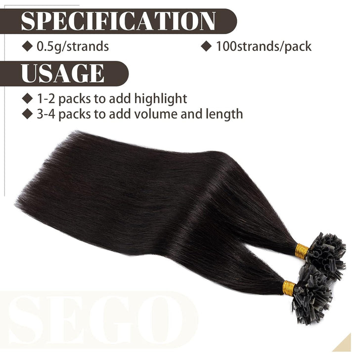SEGO Bondings Extensions Echthaar 100 Strähnen 0,5G/Strähnen Keratin U-Tip Remy Human Hair Haarverlä