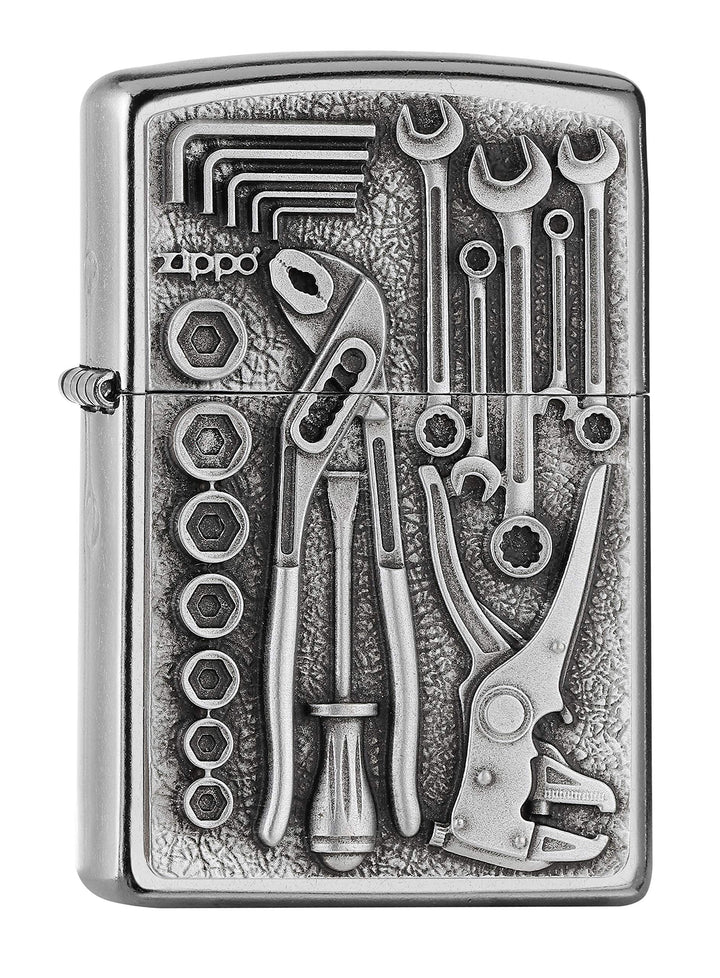 ZIPPO 2007114 – Sturmfeuerzeug, Toolbox, Emblem Attached, StreetChrome,nachfüllbar,inhochwertigerGes