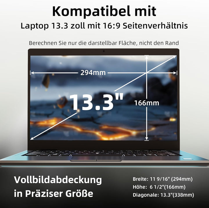 2 Stück Blaulichtfilter Displayschutzfolie für 13.3 Zoll 16:9-Seitenverhältnis Laptop Bildschirm, An