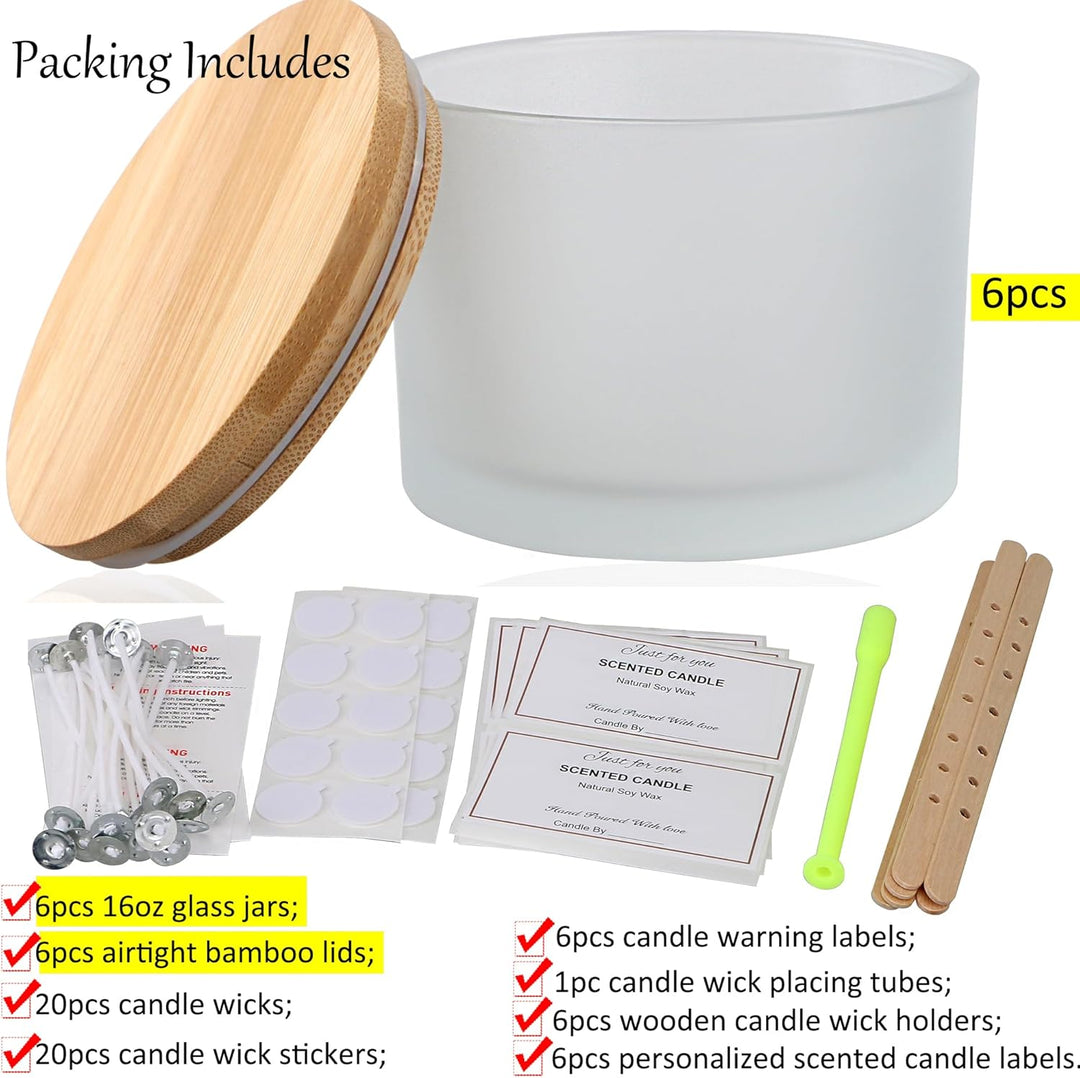MILIVIXAY Packung mit 6 Kerzengläsern mit Bambusdeckeln und Kerzenherstellungs-Kits, Kerzenglas mit