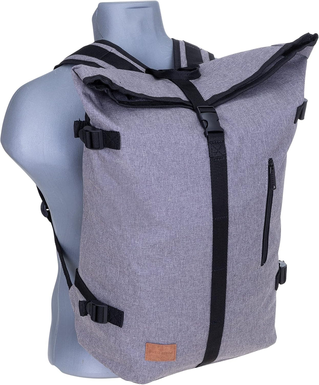 New Rebels Rucksack COURIER A4 Roll Up Kurierrucksack + Flasche (Grau), Grau