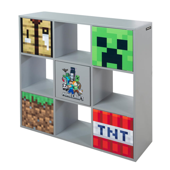 Phoenix Group Minecraft - 3x3 Regal, Raumteiler mit Türen und offenen Fächern, Grau
