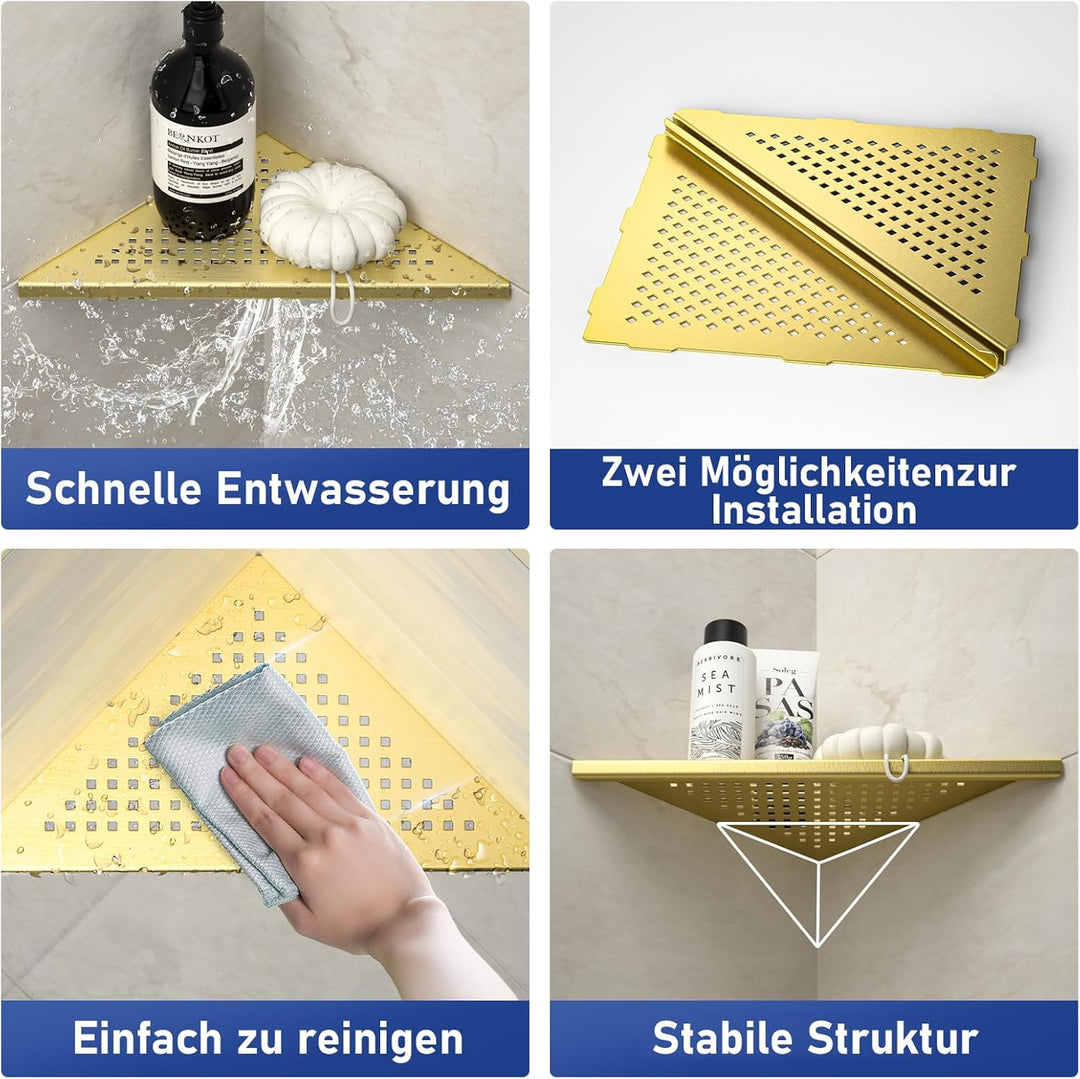 Eck Duschregal, Edelstahl 304 Badezimmerregal aus Stahl mit Gitterdesign für geflieste Wände, Einbau