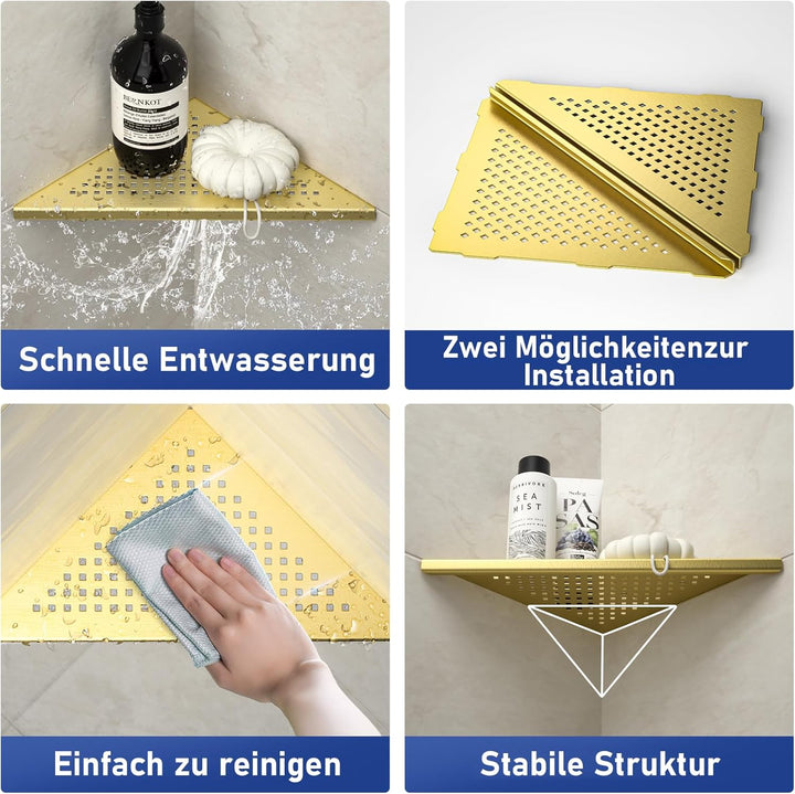 Eck Duschregal, Edelstahl 304 Badezimmerregal aus Stahl mit Gitterdesign für geflieste Wände, Einbau