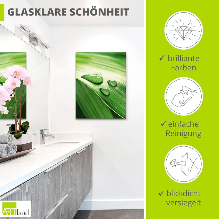 ARTland Glasbilder Wandbild Glas Bild einteilig 45x60 cm Hochformat Natur Pflanzen Blätter Wassertro