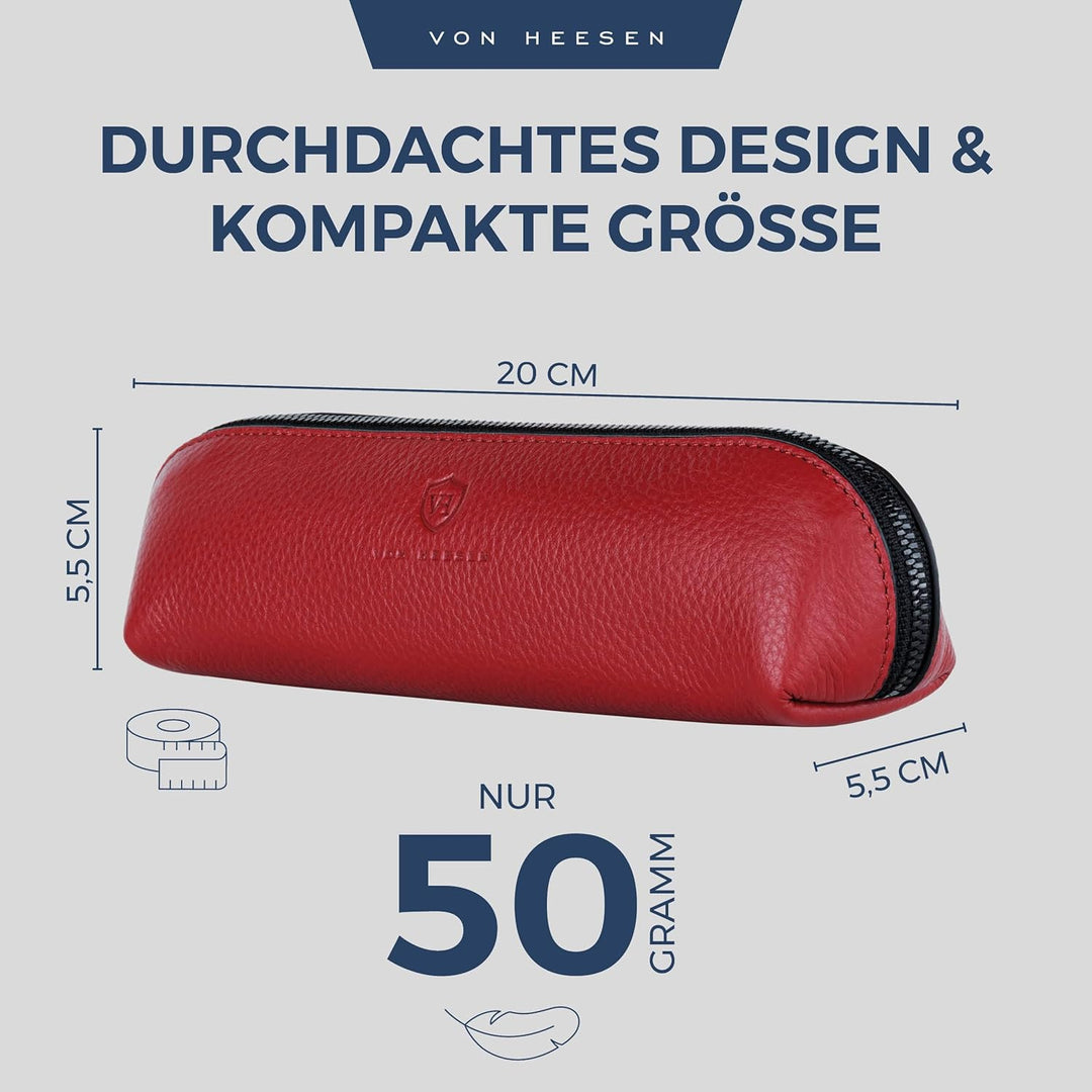 VON HEESEN® Echtleder Federmäppchen Leder Federmappe Etui für Stifte Mäppchen Schule Federtasche Uni