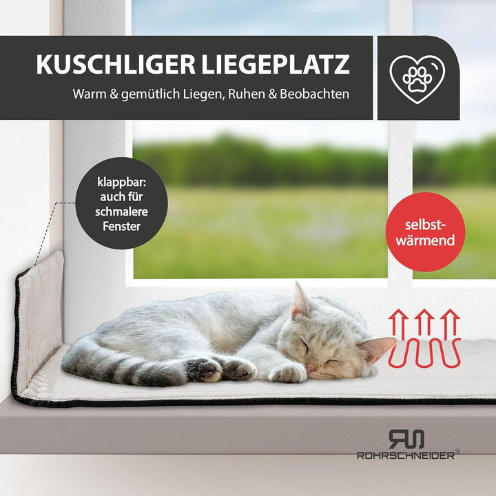 Rohrschneider Katzen Fensterliege | selbstwärmende Katzendecke | Made in EU | Katzenkissen mit Rutsc