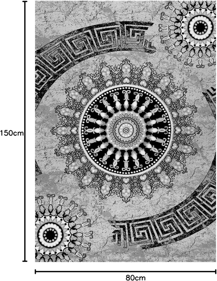 VIMODA Teppich kurzflor Klassisch Orient Design Vintage Mandala Dunkelbraun Grau Anthrazit, für Wohn