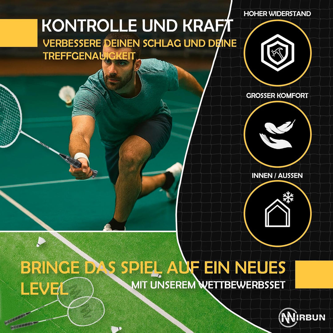Badminton-Set für 4 Spieler mit Netz | Professionelle Schläger + 3 Federbälle + Tragetasche | Robust