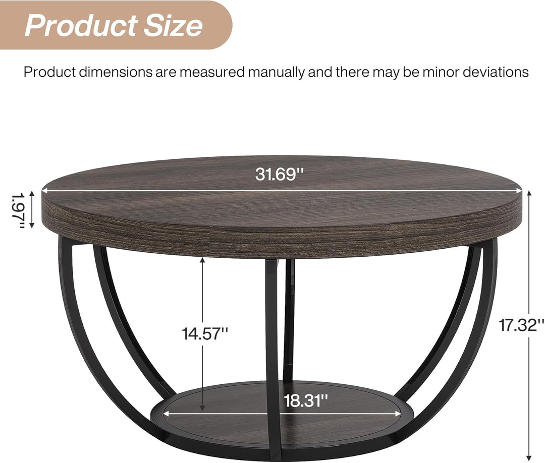 Tribesigns Runde Couchtisch, Industrial 2-Tier-Kreis Couchtisch mit Lagerung Regale, Moderne hölzern