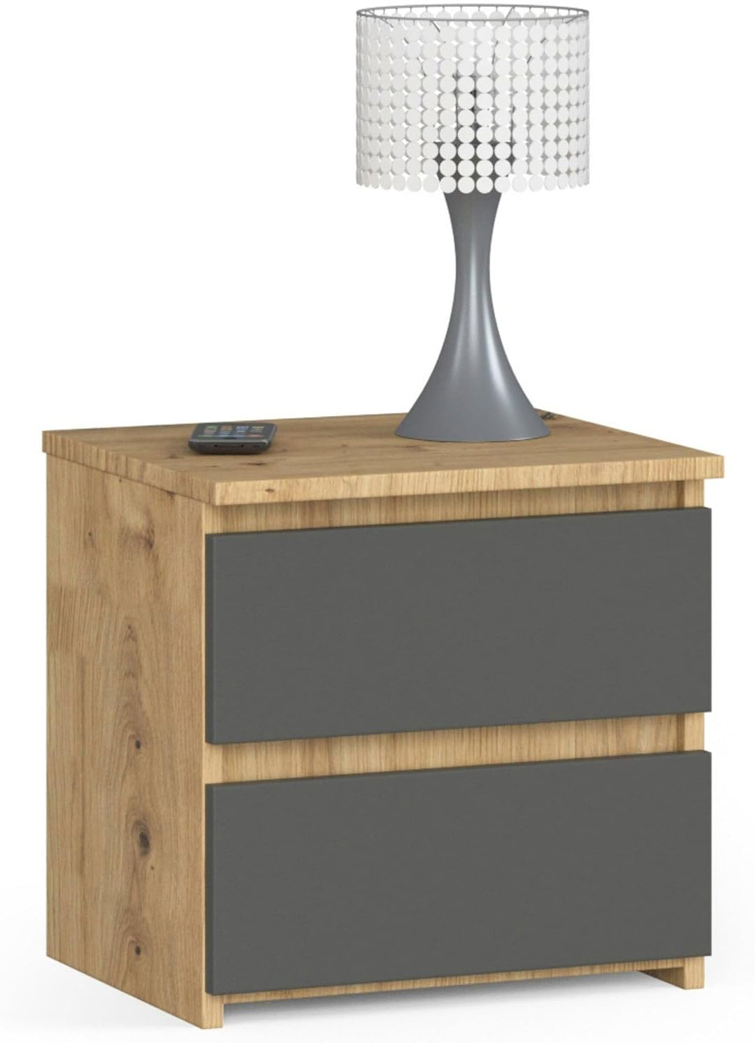 AKORD Nachttisch in minimalistischer Optik, mit 2 Schubladen, B40 x H40 x T35 cm Handwerkliche Eiche