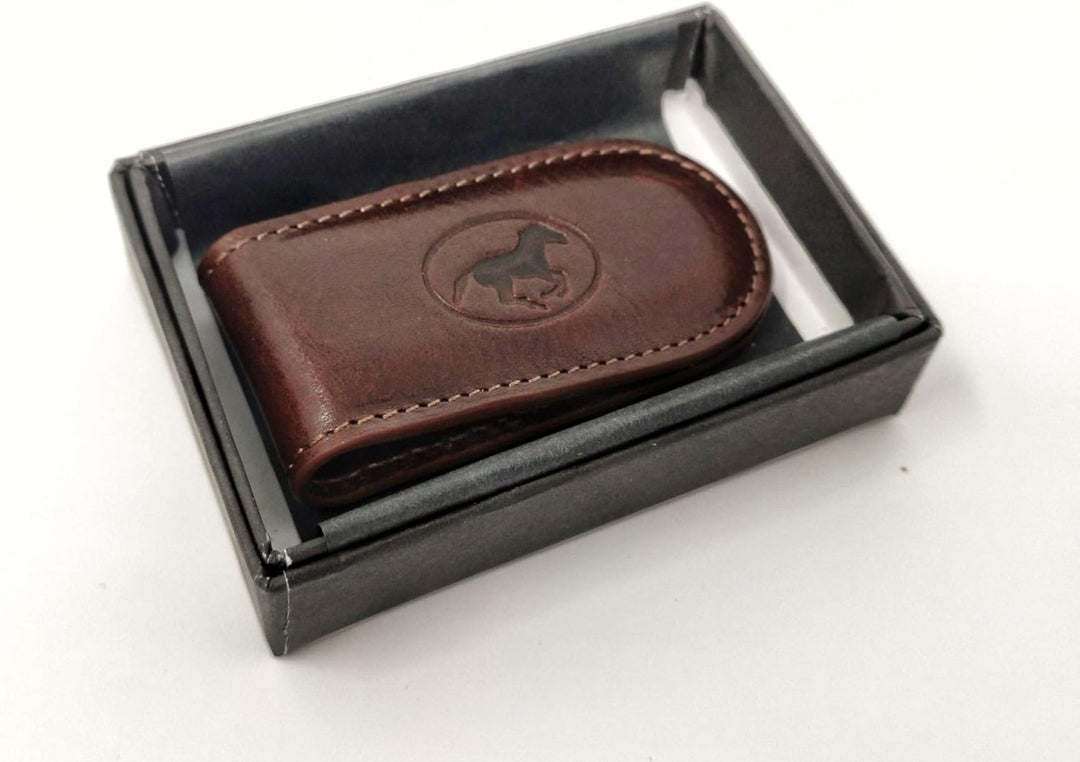 Mauro Pelletteria Magnetische Geldklammer aus Leder - Italienisches Premium-Handwerk Banknotenclip (