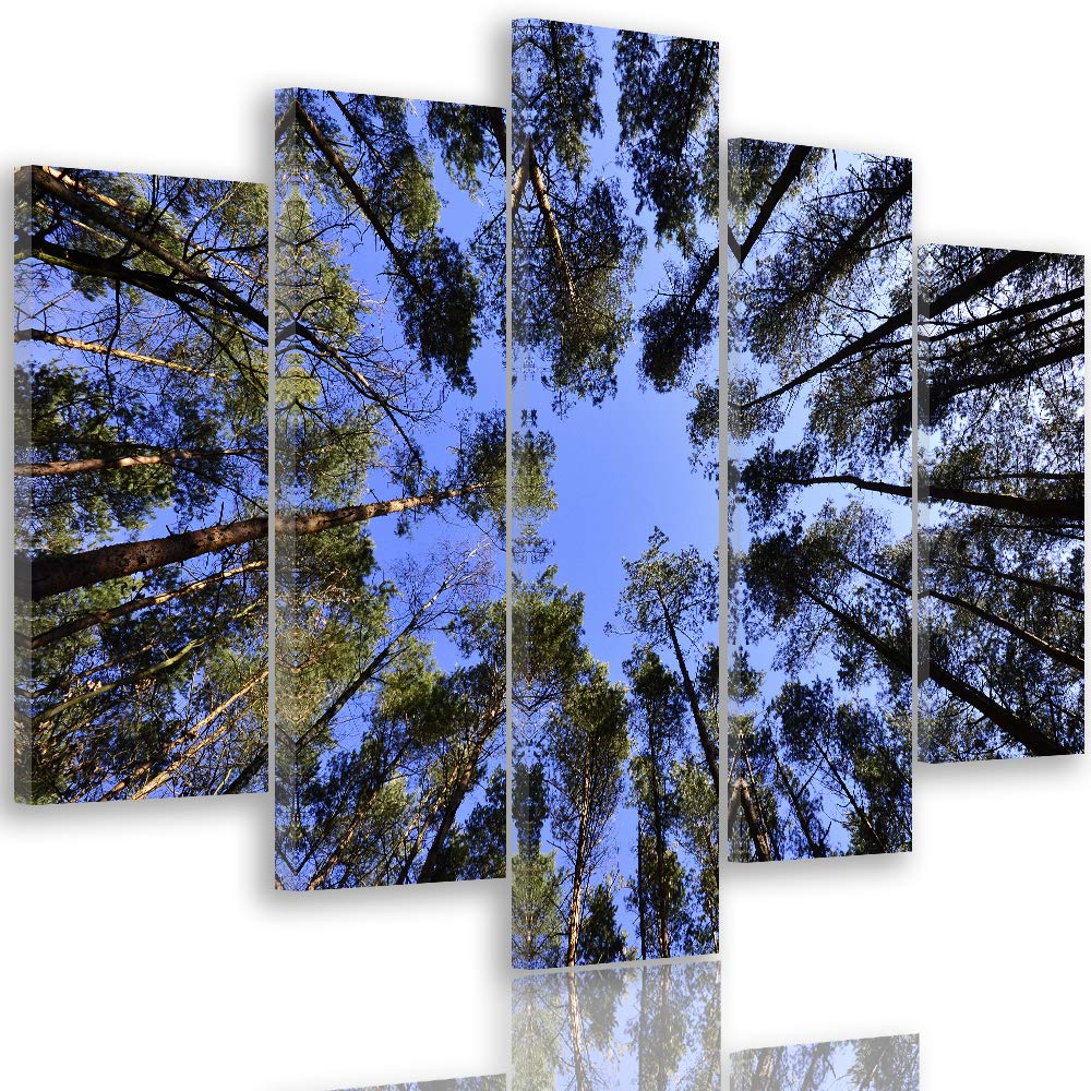Feeby Leinwandbild Abstrakt 5 TLG Bild Kunstdruck Landschaft Wald Bäume blau 100x70 cm Leinwandbild