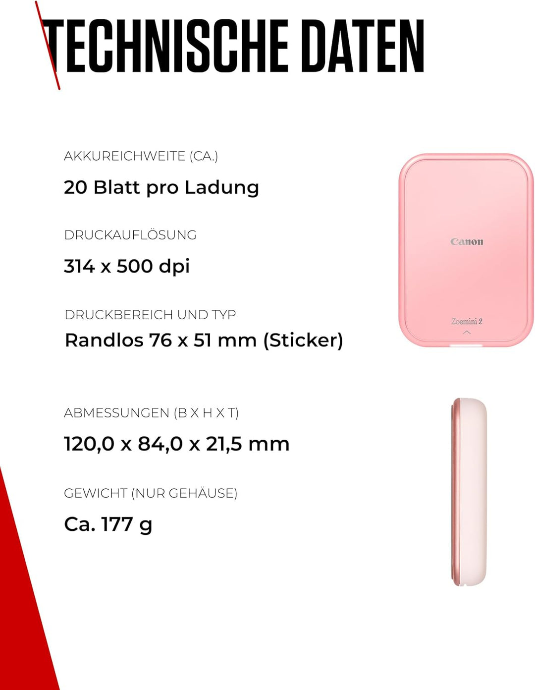 Canon Zoemini Mini Printing Kit Fotodrucker + ZINK Fotopapier 20 Stk + 10 Circle Sticker (Mobiler So