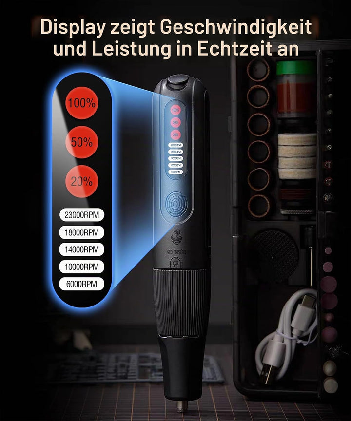 8V Akku Multifunktionswerkzeug Rotationswerkzeug 5-Gang(6000-23000 U/min) mit 56 Zubehör, Kabellos D
