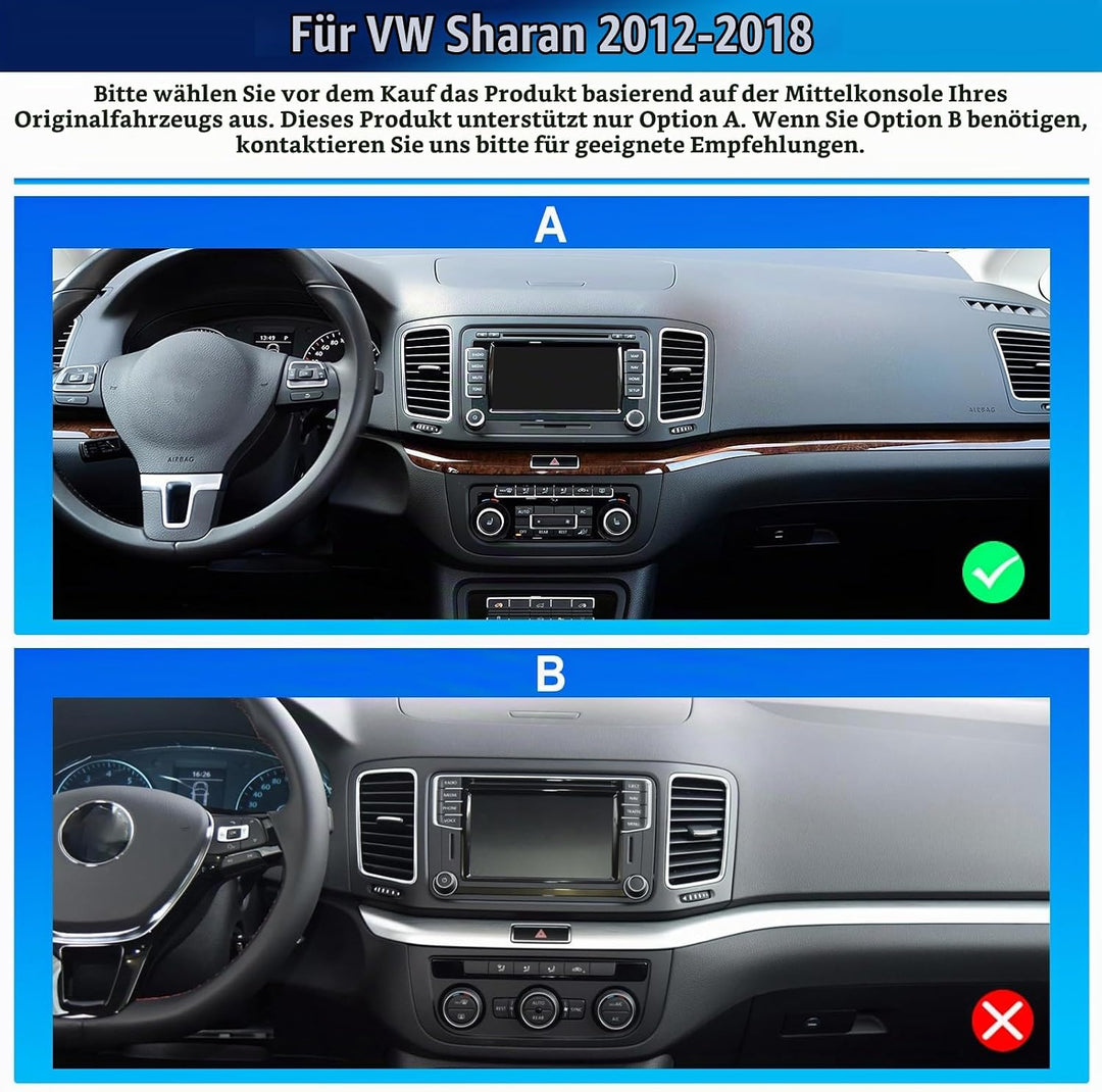 CAMECHO 4+128G Android 15 Autoradio für VW Sharan II 7N Seat Alhambra II 2012-2015 mit Rückfahrkamer