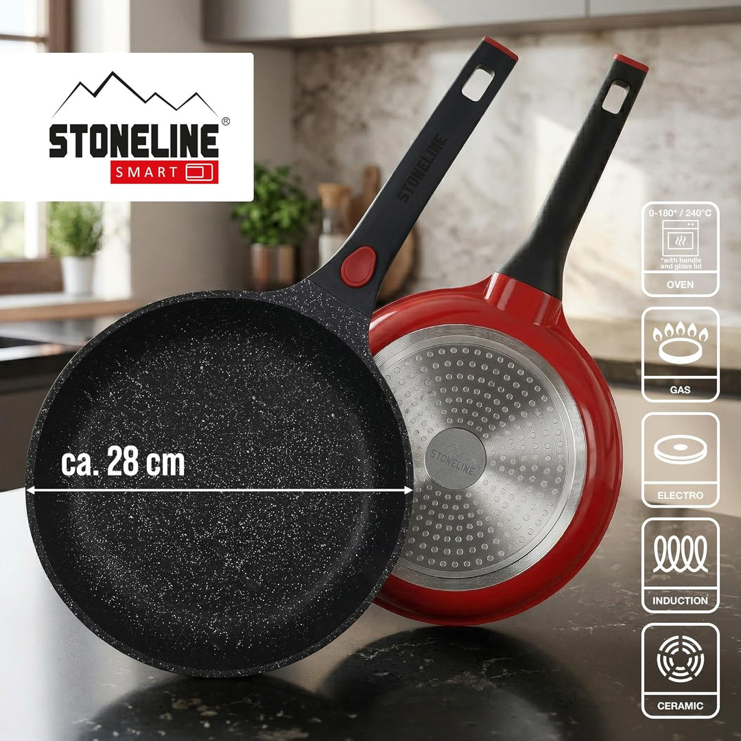 STONELINE SMART Bratpfanne 28 cm, Grosse Pfanne Aluguss, Abnehmbarem Griff, Pfanne Induktion, Alle H