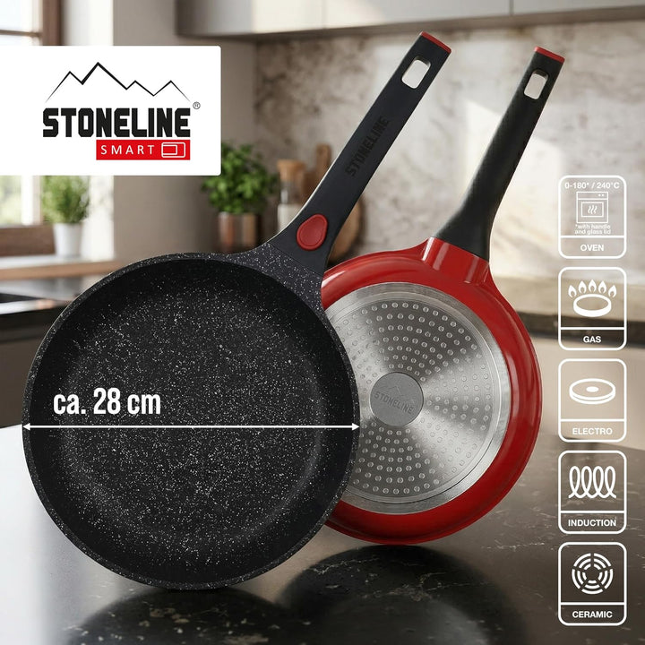 STONELINE SMART Bratpfanne 28 cm, Grosse Pfanne Aluguss, Abnehmbarem Griff, Pfanne Induktion, Alle H
