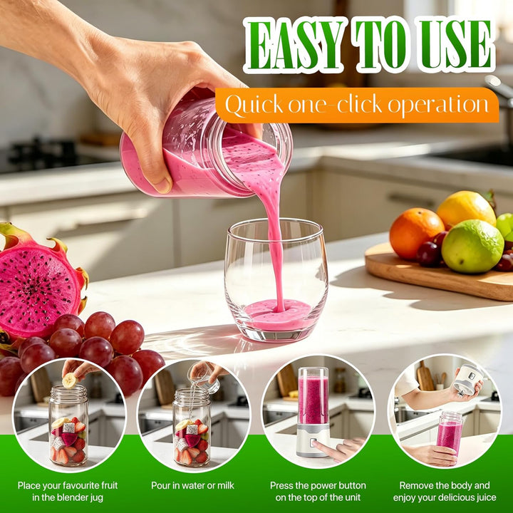 Mixer to Go, Tragbarer Schneller Mixer Smoothie Maker, 18-Blatt Edelstahlklingen, 450ml USB-C Wieder