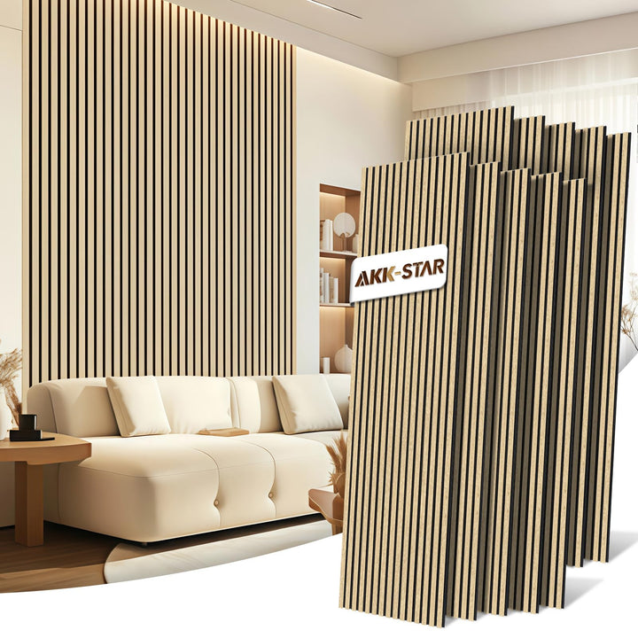 AKK-STAR Akustikpaneele Holz - 14,4 m² (10 Stück 240x60cm) | Schalldämmung, Akustikverbesserung für