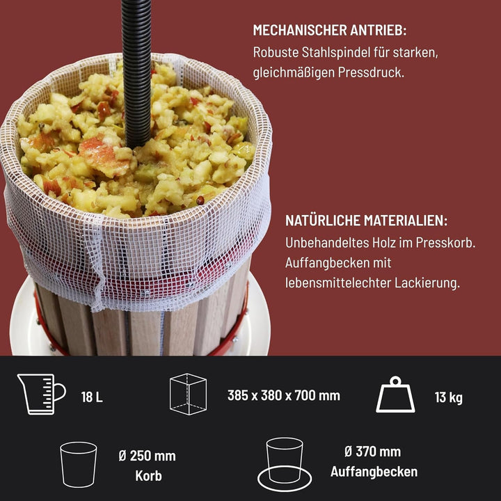 Güde 30005 BP 18 Obstpresse, Saftpresse und Beerenpresse, mechanische Presse inklusive Pressnetz 18
