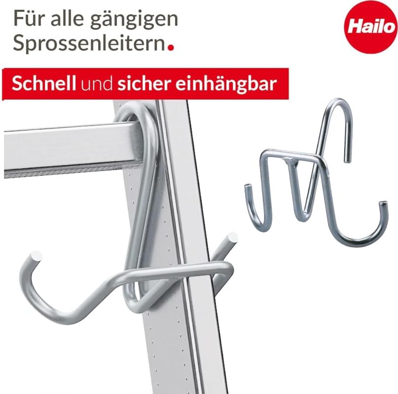 Hailo SafetyLine Eimerhaken für Sprossenleitern | 2x Haken für Farbeimer, Kabeltrommel oder Werkzeug