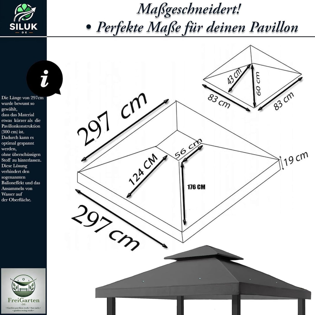 freigarten.de Ersatzdach für Pavillon 3x3 Meter Wasserdicht Material: Panama PCV Soft 370g/m² extra