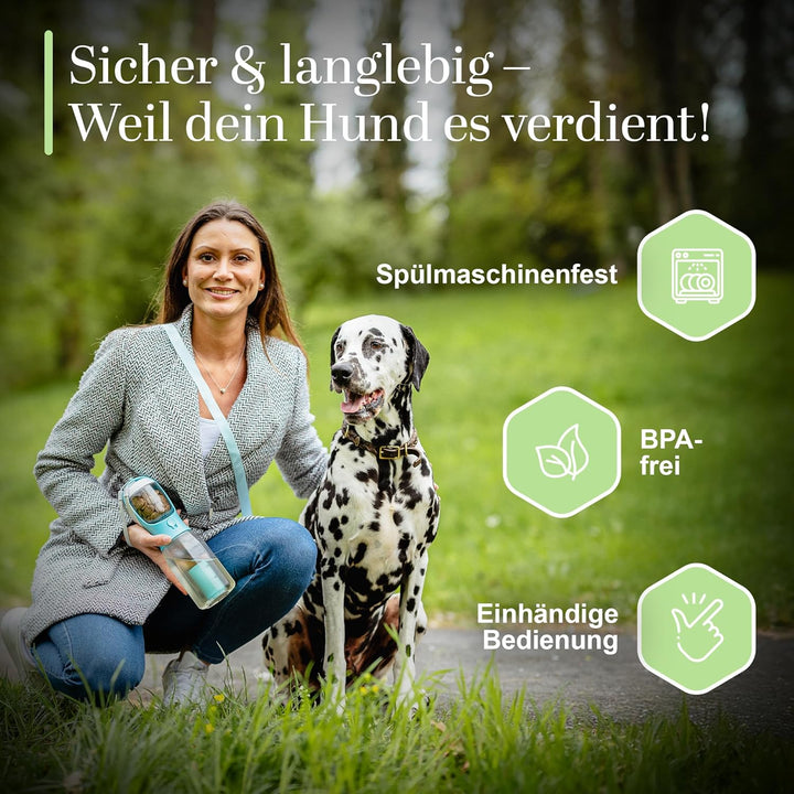 Hundetrinkflasche 300ml – 3-in-1 Trinkflasche mit Napf & Rücklauffunktion – 100% auslaufsicher, BPA-