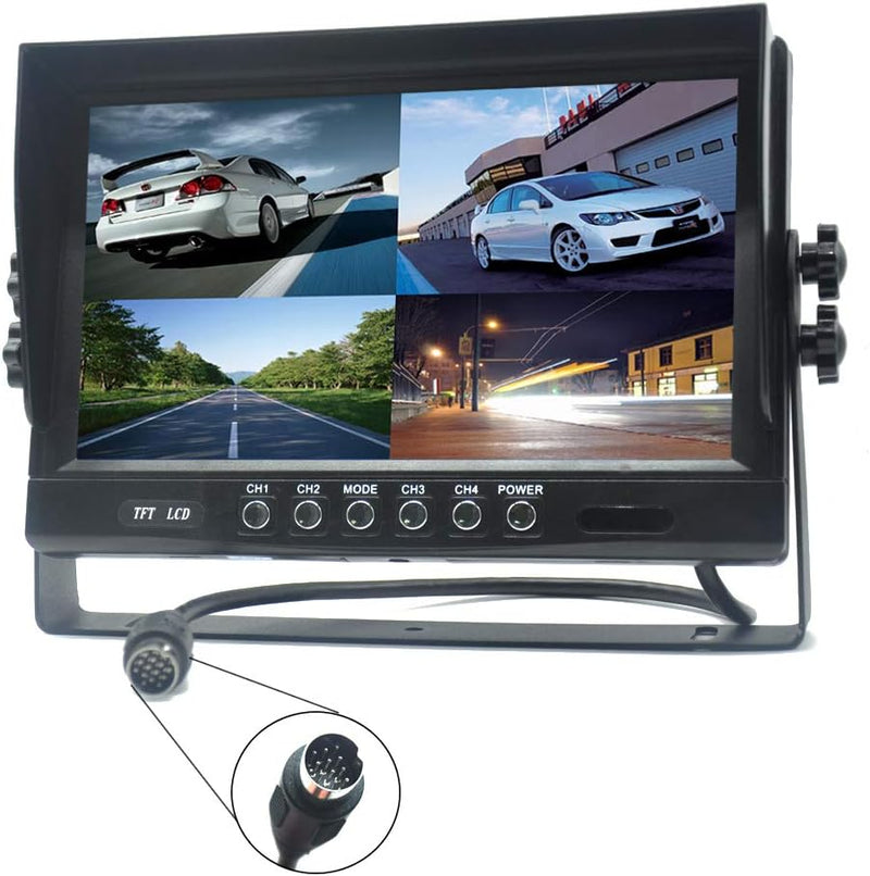 Pardarsey 9" TFT LCD Auto Rückansicht Quad Split Monitor, Fernbedienung, 4-Kanal 4-PIN Stecker Video