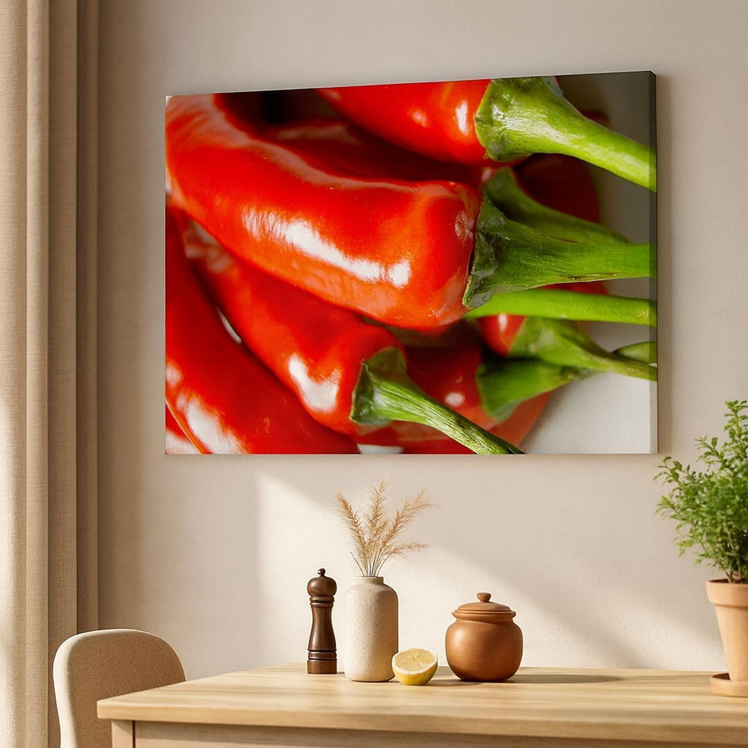 Bilder auf Leinwand 100x70cm Leinwandbild mit Rahmen Gemüse würzig Chili Gross Wanddeko Bild Schlafz