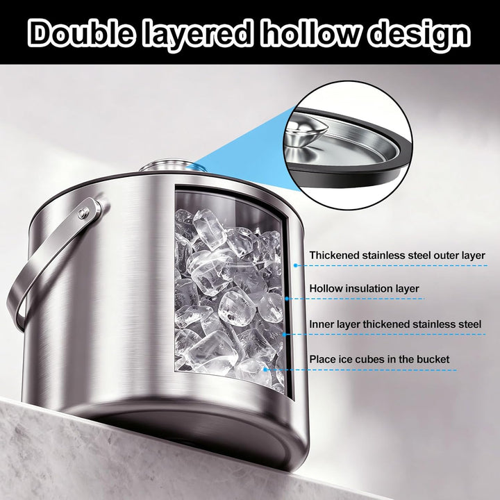 2L Eiswürfelbehälter, Eiskübel mit deckel,Eiswürfelbehälter Edelstahl mit Clips, perfekt zum Abkühle