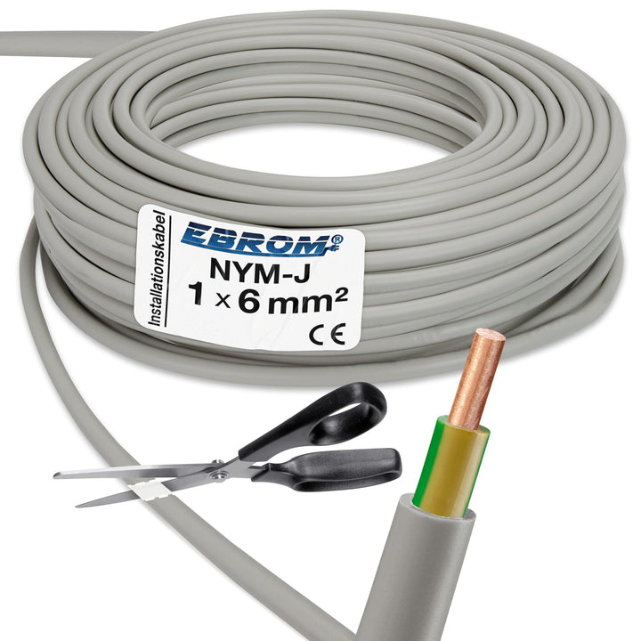 EBROM NYM-J 1x6 mm² Mantelleitung, Erdungskabel in grau 6 mm2: 10 Meter | Ab 5 m bis 100 m - Erdungs