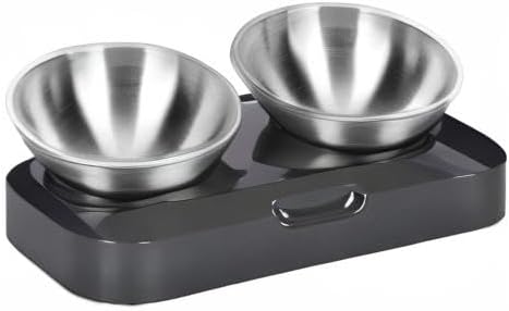 PewinGo Katzennapf-15°Kipphals-Schutzschale Edelstahl Lebensmittelqualität, Maschinenwaschbar,rutsch
