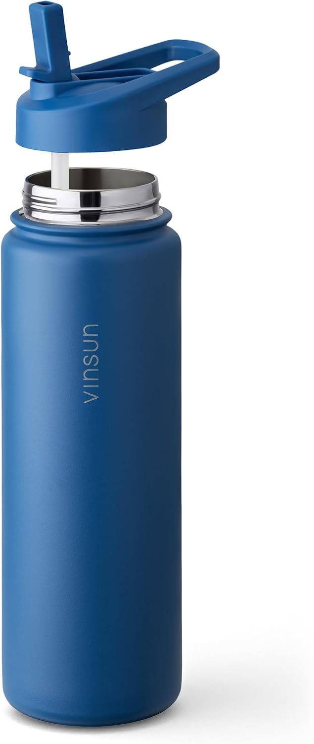 Vinsun Trinkflasche Edelstahl azurblau 750ml - auslaufsicher, Kohlensäure geeignet, BPA frei - Stroh