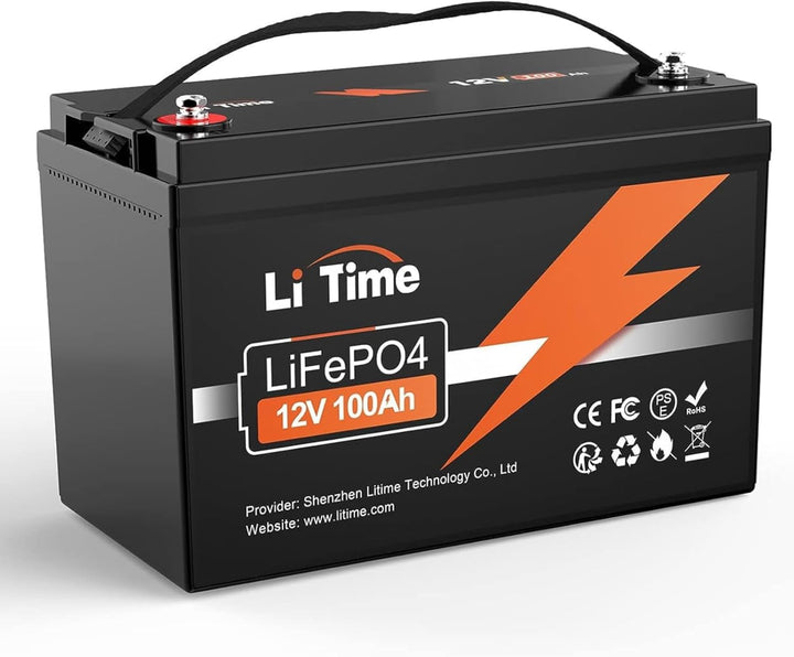 LiTime 12V 100Ah LiFePO4 Batterie, 1280Wh Lithium Batterie mit 100A BMS, 4000-15000 Zyklen Ladezykle